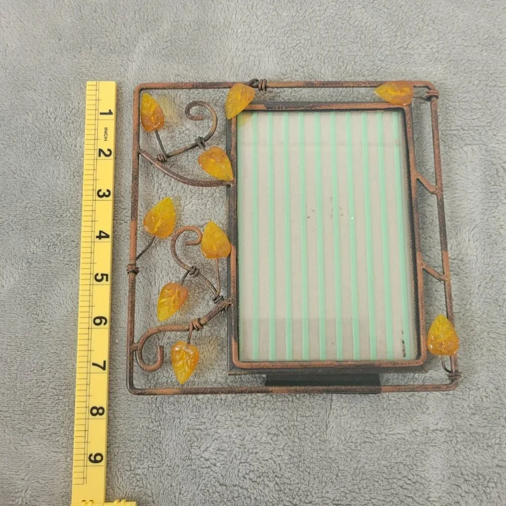 Autumn Leaf Metal Photo Frame 4x6, Decorative Fall Picture Frame Gold Tone S22E